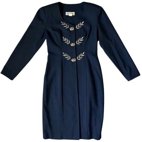 Vintage Ann Tobias  Dress Womens Size 8 Blue Long Sleeve Button Down Midi U.S.A. - Picture 3 of 9